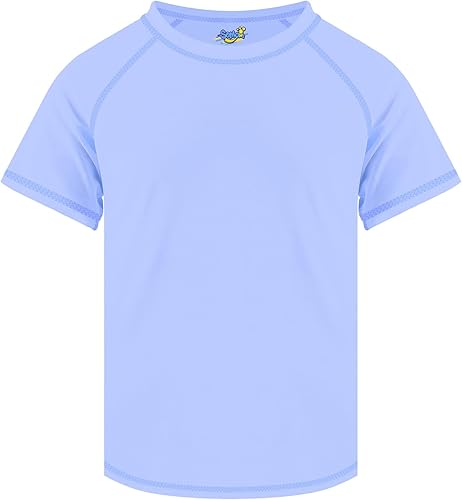 Camiseta de natación de manga corta para niños y jóvenes, camiseta de natación de secado rápido UPF+ 50, azul (Ethereal Blue)