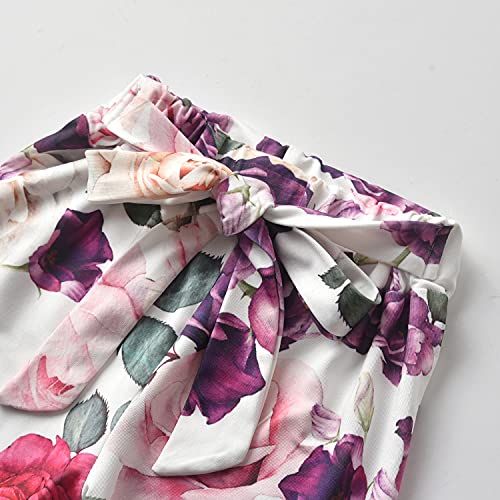 Newborn Infant Baby Girl Clothes Ruffle Long Sleeve Romper And Floral Pants With Headband 3Pcs Set (Newborn) Purple #TOP4