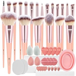 HEYMKGO Makeup Brushes 43Pcs Make-Up Brushes & Tools with Bag Premium Synthetic Bristles Foundation Concealers Blush Blending Eyeshadow Eyeliner Brow Lash Brush Travel Makeup Brushes Make Up Sponges