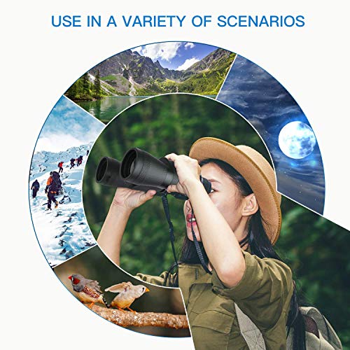 Binoculars for Adults 10x50, JZBRAIN Hunting Binoculars for Bird Watching with BAK4 Lens and Weak Light Night Vision, 22mm Large Eyepiece Lightweight Binoculars for Hunting Travel Sports