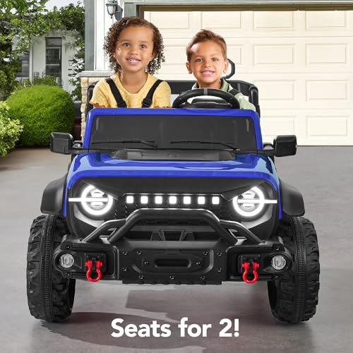 Image of Best Choice Products Kids 24V 2-Seater Electric Ride On Car Truck w / 132lb Weight Capacity, Parent Control, Bluetooth, LED Lights - Blue