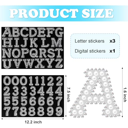 Autocollants de l'alphabet strass blanc effet relief 3D qualitatif - 3