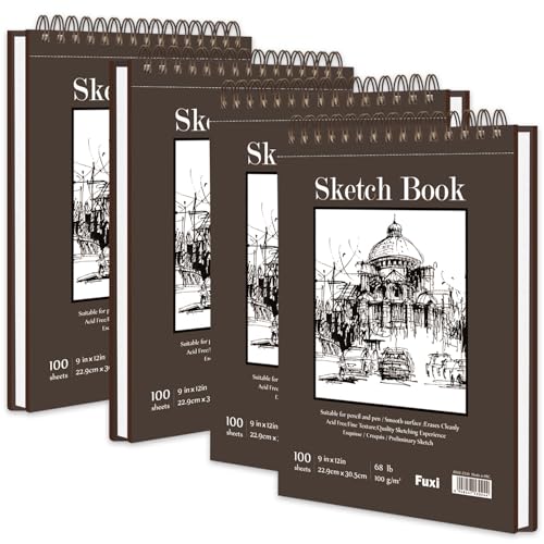 Image of 9 x 12 inches Sketch Book, Top Spiral Bound Sketch Pad, 4 Pack 100 Sheets Each (68lb /100gsm), Acid Free Art Sketchbook Artistic Drawing Painting Writing Paper for Kids Adults Beginners Artists