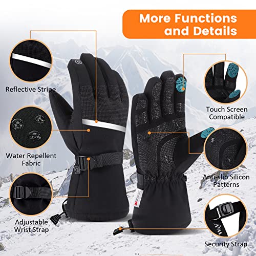 Snow Gloves Waterproof Winter Gloves - Touchscreen Ski Gloves For Men Women Breathable Anti-Slip Snowboarding Gloves With Elastic Wrist Thermal Gloves For Cold Weather Skiing Hiking Shoveling Snow #TOP2