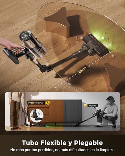 Proscenic P20 Aspiradora sin Cable 70kPa/680W/70Mins, Cepillo Anti-Enredo, Aspiradora Escoba Autónoma con Tubo Flexible para Limpiar Bajo Muebles sin Agacharte, Suelos/Alfombras/Pelo de Mascotas - imagen 4