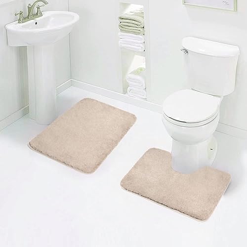 Walensee Shaggy - Juego de 2 alfombras de baño (beige) de 20 x 24 pulgadas en forma de U y alfombra de 20 x 32 pulgadas, tapetes de baño absorbentes