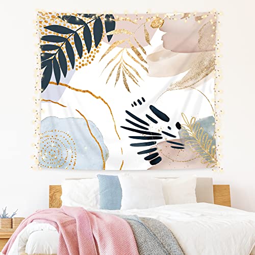 Komllex Boho Abstract Tapestry 59Wx51H Geometric Modern Minimalist Wall Hanging Pink Blue Gold Leaves Aesthetic Mid Century Watercolor Neutral Home Decor Art For Living Room Bedroom Dorm #TOP4