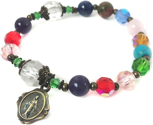 Pulsera de Rosario Católico de Cristal y Piedra Basílica para Mujer con Medalla Virgen María Nuestra Señora de Gracias - Rosarios Católicos -