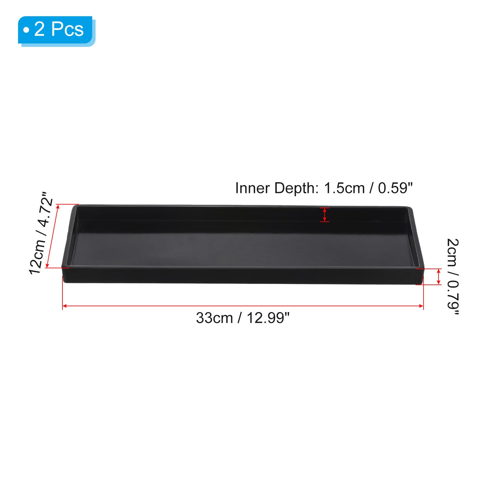 PATIKIL Vassoio per Fast Food 13x5", 2 Pz in Plastica Riutilizzabile, Multiuso, Rettangolare, Superficie Liscia per Ristoranti, Cucina Domestica, Colore Nero