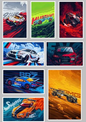 Image of Posternet Car Posters Set of 9 A4 Size Anime Posters for Boys Room - Sports Car Wall Art for Kids Bedroom Decor (Set of 9)