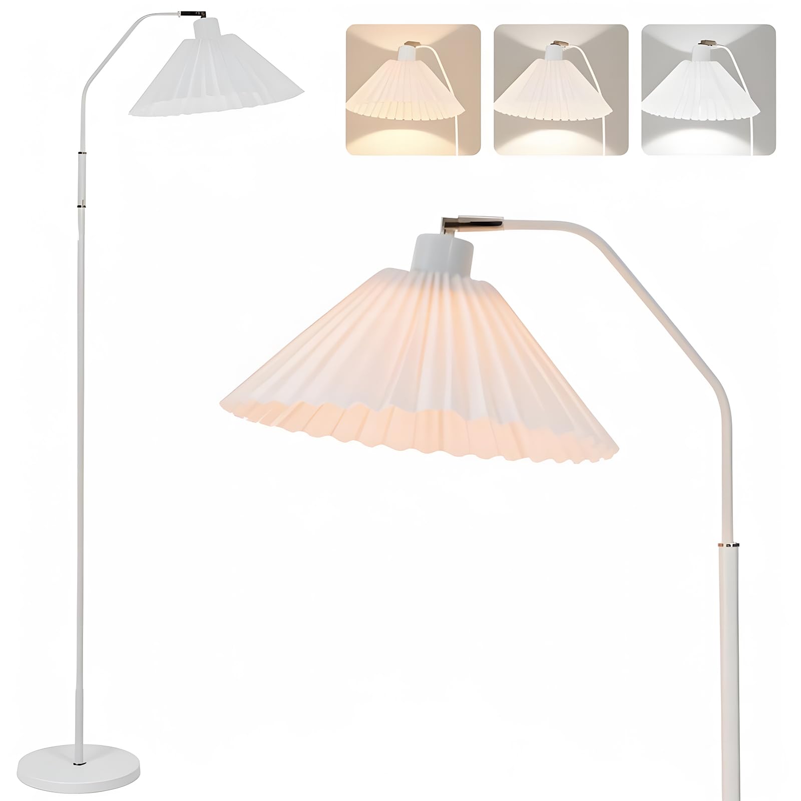 Floor Lamp, LED Straight Pole Floor Lamp with Pleated Lampshade, Standing Accent Light with and Telescopic Pole, Modern Floor Lamp for Bedroom, Living Room, Office