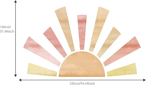 Miniatura 2 de Calcomanías de pared de acuarela de tela grande, estilo bohemio, medio sol, despegar y pegar, calcomanías murales de pared pastel amanecer,