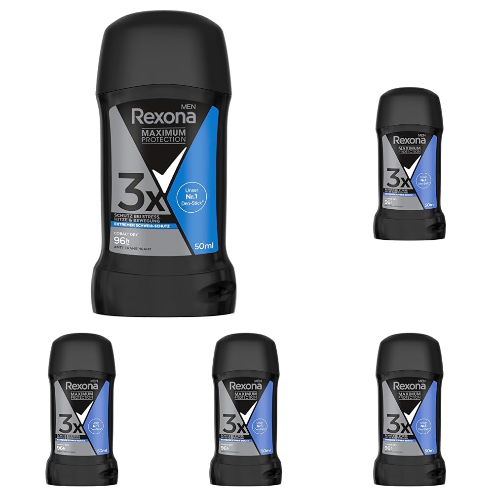 Rexona Men Maximum Protection Deo-Stick Cobalt Dry Antitranspirant mit 96 Stunden Schutz vor Schweiß und Körpergeruch 50 ml (Packung mit 5)