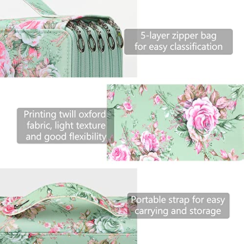 Image of Vomgomfom Colored Pencil Case - 252 Slots Pencil Holder with Zipper Closure Twill Fabric Large Capacity Pencil Case for Watercolor Pens or Markers, Pencil Case Organizer for Artist (Green Rose)