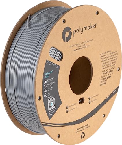 Image of Polymaker ABS Filament 1.75mm Grey, 1kg 3D Printing Filament, PolyLite ABS 3D Printer Filament, Heat Resistant, Strong & Durable, Dimensional Accuracy + /- 0.03mm