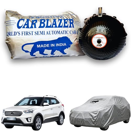 Image of CARBLAZER Portable & Semi-Automatic Full Body Car Covers: Heavy Duty Device| Anti-Theft| Dust & Scratch Proof | Water & Wind Resistant|Custom Fit| Dual-Side Cover, Compatible for Hyundai Creta Old