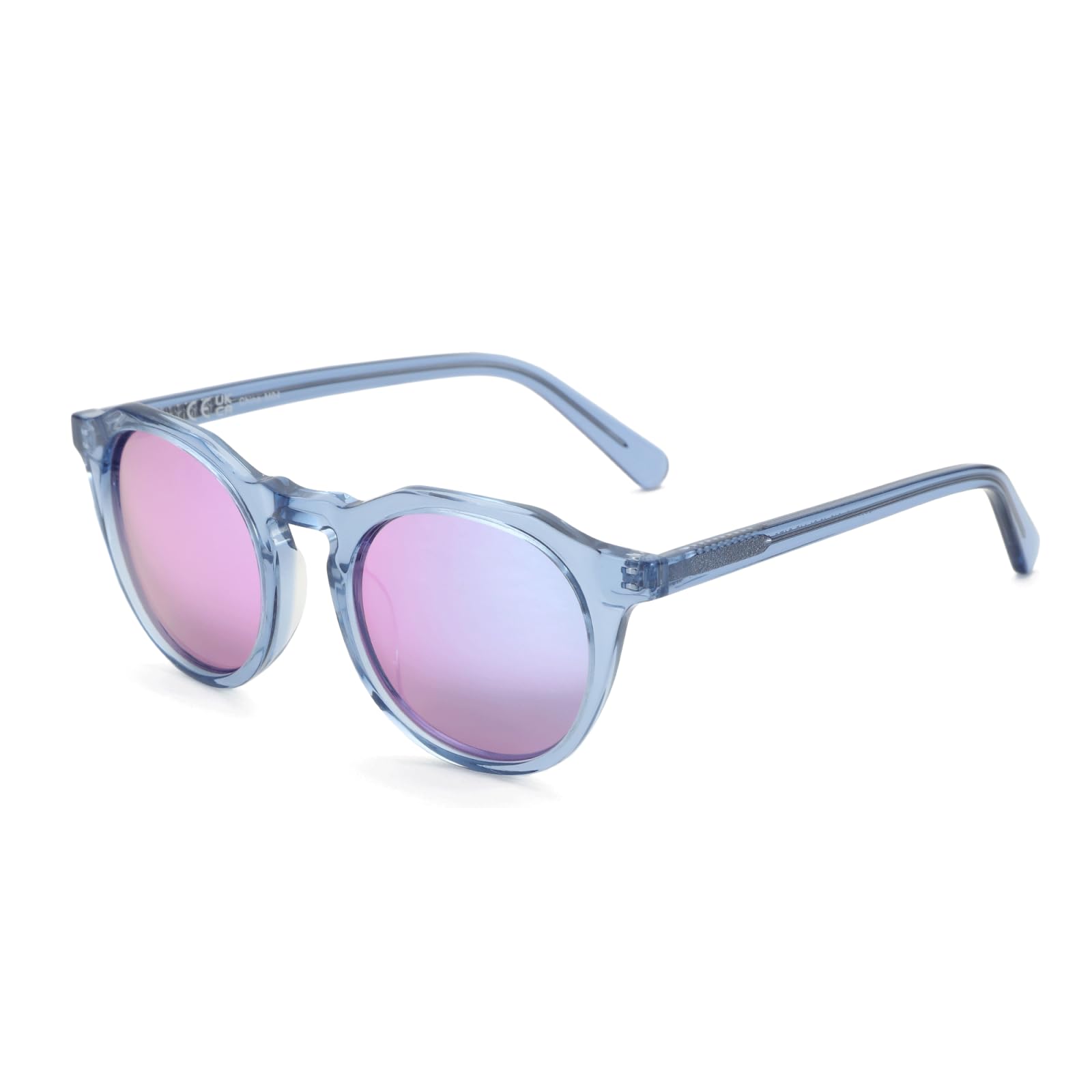 Occhiali da Sole Moda Acetato Rotondo Polarizzato Vintage Ombra Uv400 Uomini Donne Retro Sole- Grey