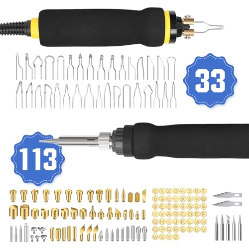 2 IN 1 Wood Burning Kit 100W with 2 Wood Burning Pens, 165 Pcs Pyrography Wood Burning Kit with 113 Solid Points and 33 Wire Nibs, Temperature Adjustment 300~750°C, Wood Burner for wood and leather - Thumbnail 2