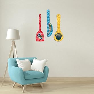 Artvibes Birds Wooden Wall Hanger Spoons for Home | Office | Living Room | Gift | Modern Decoration Items | Kitchen Wall Decor | Home Decor Hanging Items (WH_5021N), Set of 3