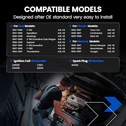 Image of 2 Ignition Coils Pack+8 Spark Plug Kit - Fix Misfires for Ford F-150 /F-250 /E-150 /Expedition /Mustang /Explorer & Lincoln Town Car (4.6L /5.0L V8) - Repl. DG530 /DG449 /SP432
