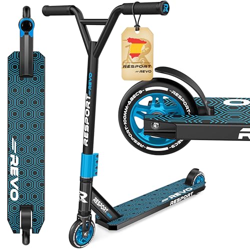 RE:SPORT Patinete de acrobacias Revo para niños y adultos con soporte, patinete profesional de 100 mm, ruedas de poliuretano y barra en Y, patinete de acrobacias, patinete ABEC 9, rodamientos de bolas