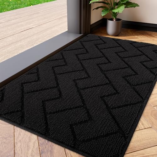 Biscpro Door Mat 50x80 cm, DoorMat Indoor Washable, Doormat Indoor Dirt Trapper Non-slip, Absorbent Inside Entrance Rug Mat for Entryway, Patio, Garden, laundry Room,Pets - Black