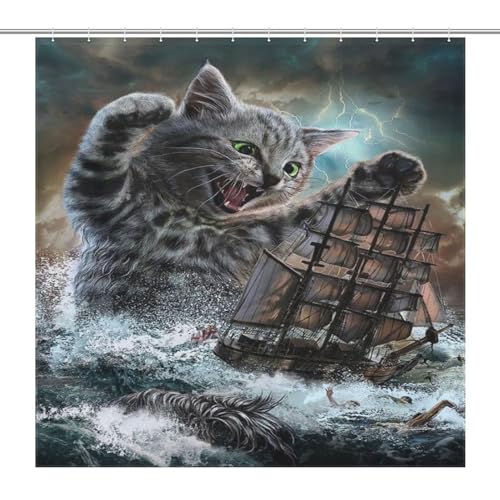 Rideau de douche chat en polyester haute qualité lavable en machine pour baignoire