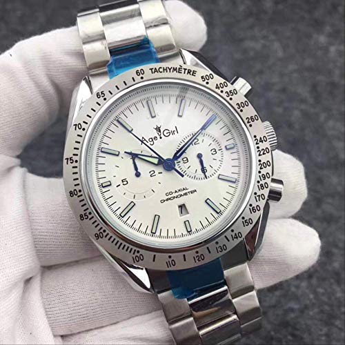 Preisvergleich Produktbild Klassische Armbanduhr Herren Automatische mechanische Monduhr Edelstahl Geschwindigkeit Schwarz Blau Leder Rot Braun Uhren Glas Rückenbegrenzung 7