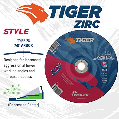 Image of Weiler 57137 9 inchX1 /4 inch, Tiger Type 28 Grinding Wheel, A24R, 7 /8 inch A.H. (Pack of 10)