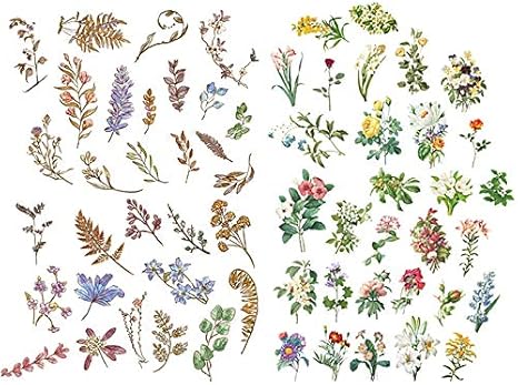 deseaco 120 aesthetic stickers vintage watercolor decal for journaling supplies natural flower stickers floral decorative retro for scrapbook laptop album diy craft daily planner phone case in bulk arts crafts sewing