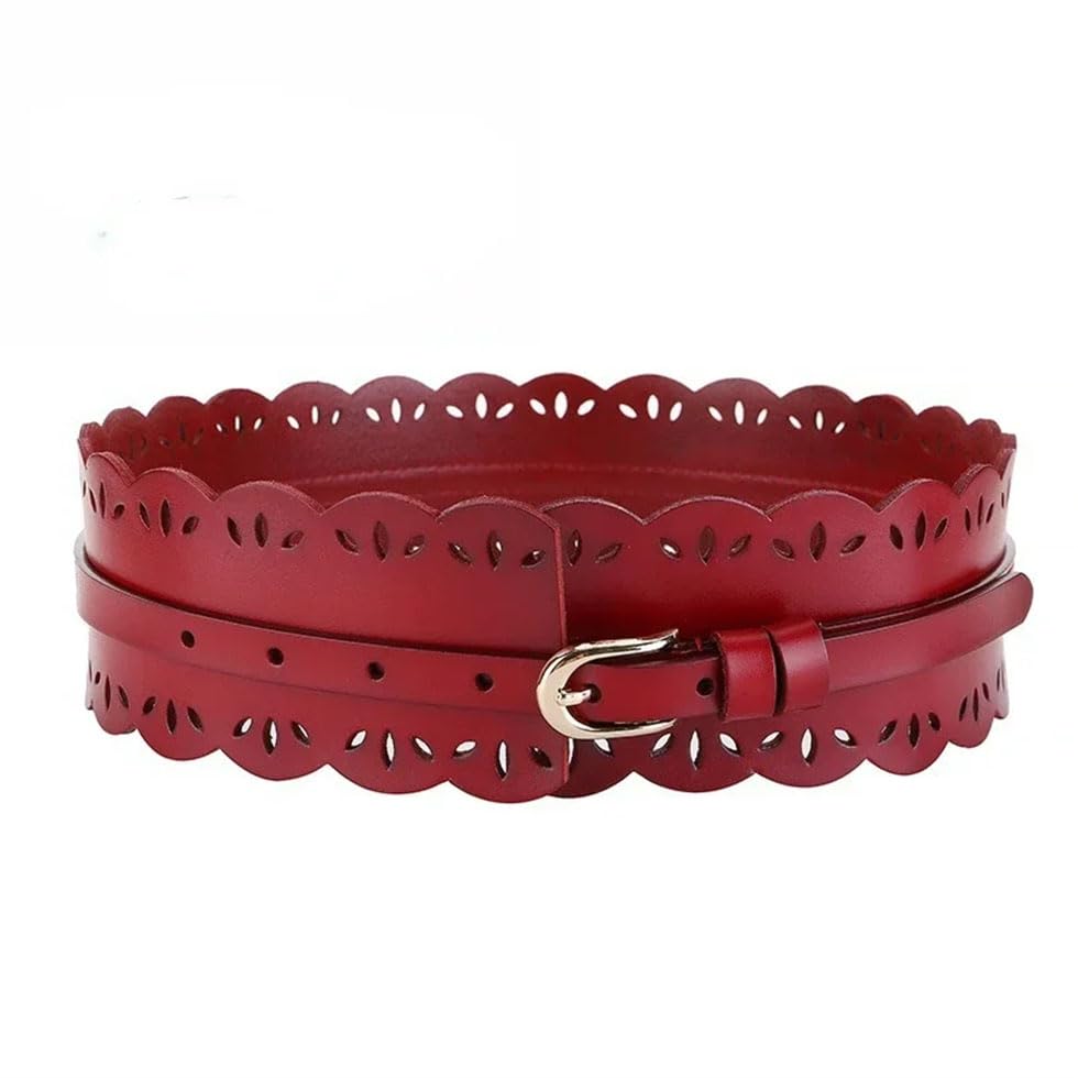 Women Wide Belt Top Hollow Pattern Pin Buckle Handmade Accessory Waist Belt3