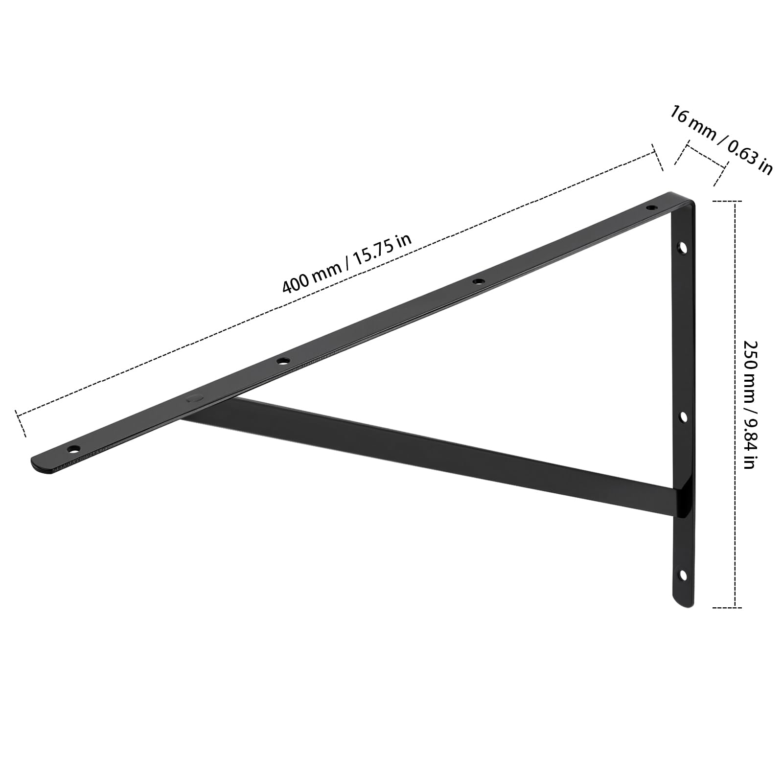 6 Pezzi Staffe per Mensole Triangolare, Reggimensola Triangolare, Staffa per Tavolo a Muro 90 Gradi Angolo Retto, per Mensole in Legno Galleggianti Libreria, 400 x 250 mm, con viti, nero