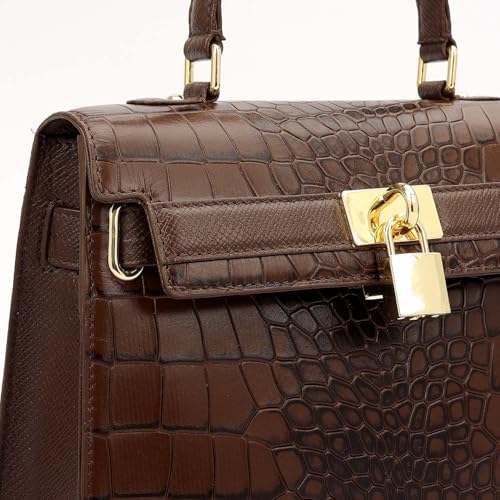 Image of Da Milano Leather Satchel Bag for Women - Black (Medium) (LB-01298OL)