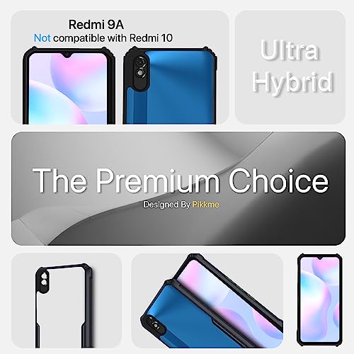 Image of Pikkme Plastic Mi Redmi 9A / 9i / 9A Sport Back Cover Crystal Clear Transparent Back Ultra Hybrid Full Camera Protection Raised Edge TPU Bumper Back Cover for Mi Redmi 9A / 9i / 9A Sport (Black)