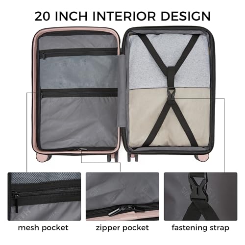 20 Inch Expandable Carry on Luggage, Hardside Lightweight Spinner Suitcase TSA Lock, 22x14x9 Airline Approved Hard Shell Expandable Travel Luggage with 20% More Capacity (Pink, 20 Inch)4