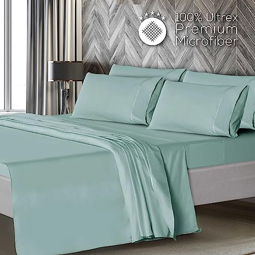 Mueller UltraTemp 6 PC Queen Sheet Set - Ultra-Soft Luxury Series, Cooling & Breathable Hotel Luxury Bed Sheets, Deep Pocket Wrinkle-Free Oeko-TEX, Light Teal