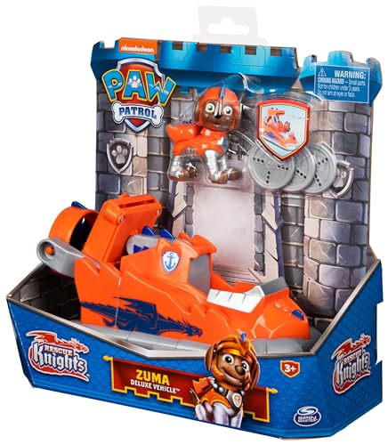 PAT' PATROUILLE RESCUE KNIGHTS - VÉHICULE + FIGURINE CHEVALIER ZUMA - Rejoins Pat' Patrouille Mission Chevalier avec Zuma & Véhicule Pat' Patrouille Dragon Lance-Projectile - Jouet Enfant 3 Ans +