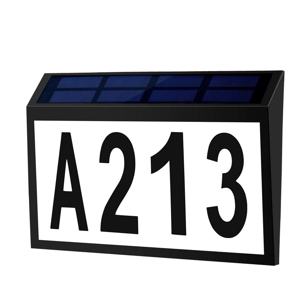 Numeri civici con luce per indirizzi, a energia solare, set di targhette a LED, impermeabile, per parete, porta, garage, recinzione, cortile, batteria ricaricabile, numeri e lettere fai da te