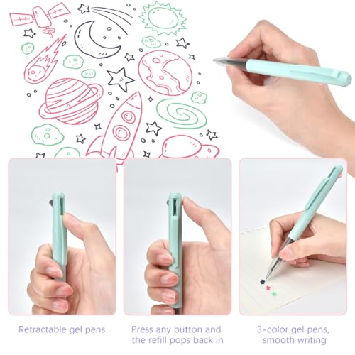 BAYTORY Canetas de gel de 3 cores, caneta retrátil de tinta de gel de ponta fina de 0,5 mm, cores so