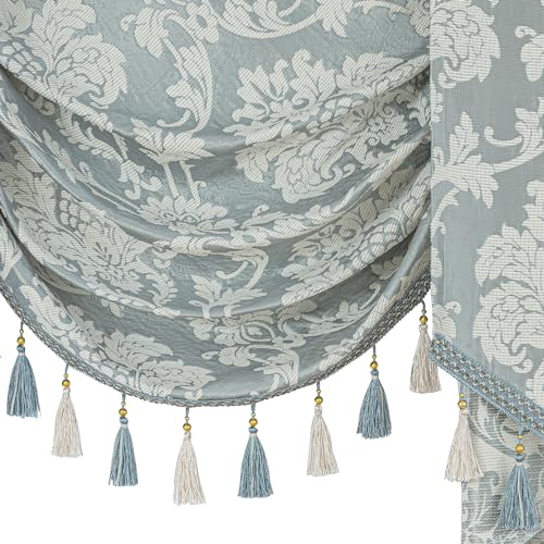 TOPLUXE Swag Valance for Windows Damask Waterfall Valance with Tassels - Image 4