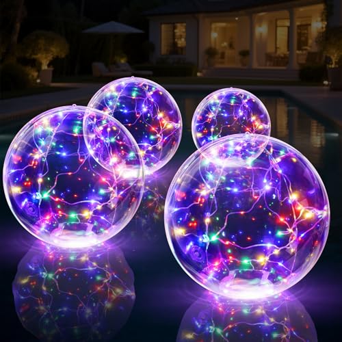 Niceput Solar Floating Pool Lights, 14 Inch Colorful Solar Pool Light Balls, Floating Glow Globe IP68 Waterproof, Inflatable Solar Lights up Balls for Swimming Pool Pond Outdoor Decor -4PCS