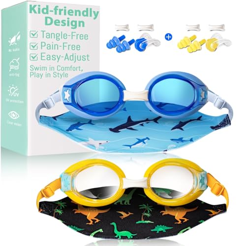 Pixel Panda 2 Pack Kids Swim Goggles with Fabric Strap for 3-8 Anti-Fog Anti-UV, No Leak No Hair Pulling Swimming Goggles Boys Girls Youth Toddlers Pool Water Protection(Blue and Yellow) - image 1