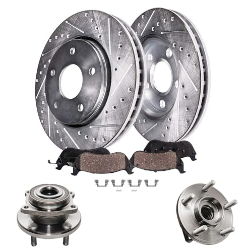 Image of Detroit Axle - Front Wheel Bearing Hubs Brake Kit for Chrysler 200 Sebring | Dodge Avenger Drilled & Slotted Brake Rotors Ceramic Brake Pads Wheel Bearing Hubs Replacement [11.57 inch Rotors]