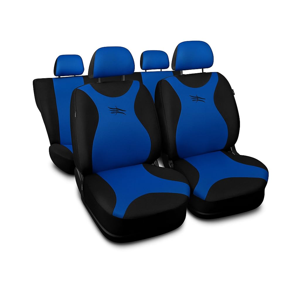 3er Set Autositzbezüge PKW universal | Auto Sitzbezüge Polyester Blau für Airbag geeignet | für Vordersitze und Rückbank | 1+1 Autositze vorne und 1 Sitzbank hinten teilbar 2 Reißverschlüsse