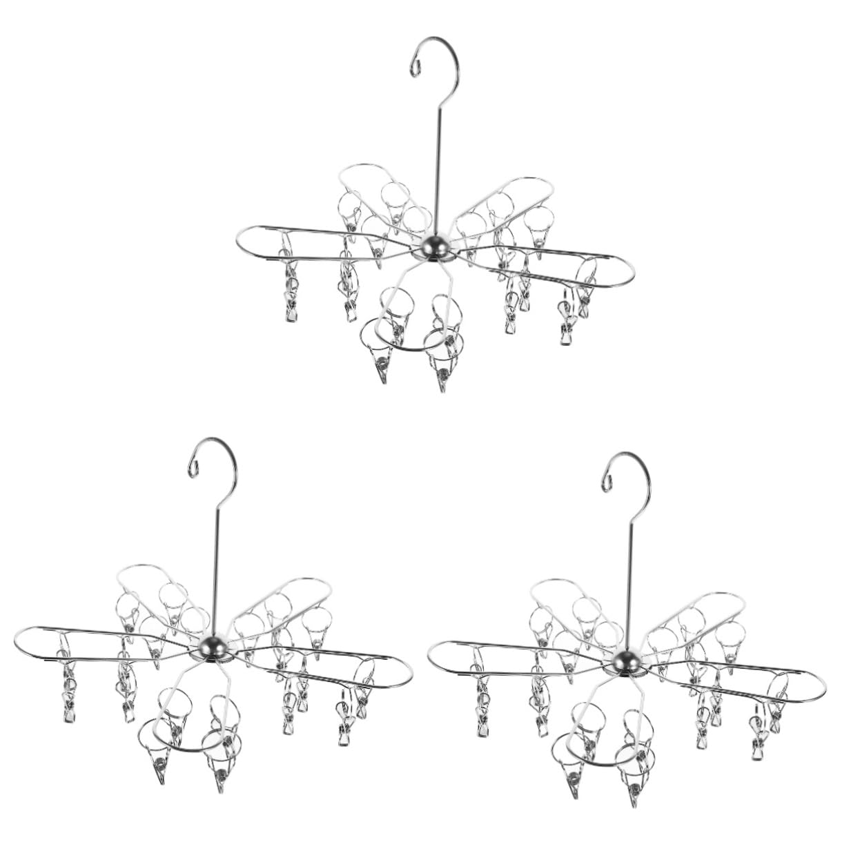 Amosfun 3 Pz Stendibiancheria pieghevole in acciaio inox grucce pieghevoli gruccia pieghevole espandibile asciuga calze con pioli mensole sospese appendi stendino per calzini Silver