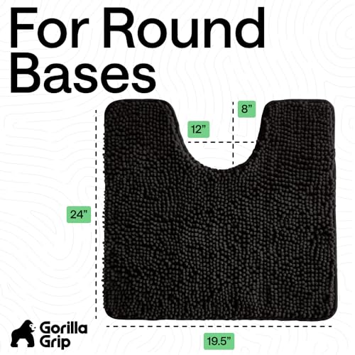 Image of GORILLA GRIP Plush Absorbent Shaggy Chenille Bath Rug Mat for Oval Toilet Base with Rubber Backing, Machine Washable Rugs, Soft Microfiber Contour Mats for Toilets, Bathroom Decor, Black