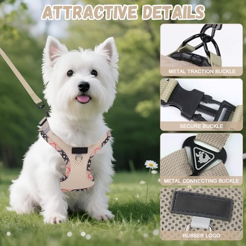 Dog Harness and Lead Set for Small and Medium Dogs, Reflective No Pull Dog Harness with Comfort Padding, Breathable Adjustable Puppy Vest Harness for Pet Walking, Hiking, Training (Beige, S) - Image 2