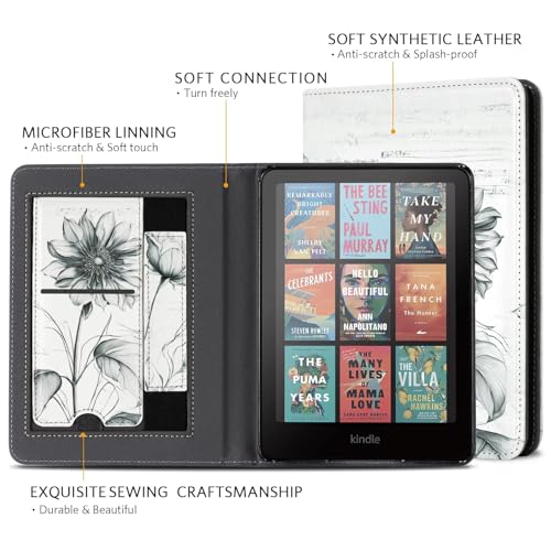 Image of CoBak Case with Stand for Kindle Paperwhite 12th Gen 2024 Released (7 inch) & Kindle Colorsoft Signature Edition - Durable PU Leather Cover with Auto Sleep Wake, Card Slot, Hand Strap Feature, Sunflower