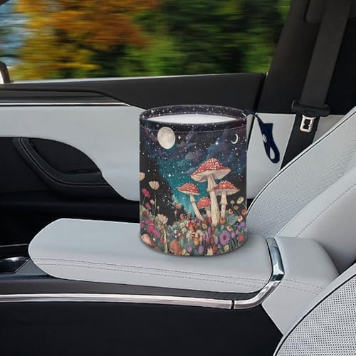 Image of Car Trash Can Mushroom Flower Portable Car Garbage Bin Easy to Clean Collapsible Waste Multipurpose Bin Car Accessories Interior