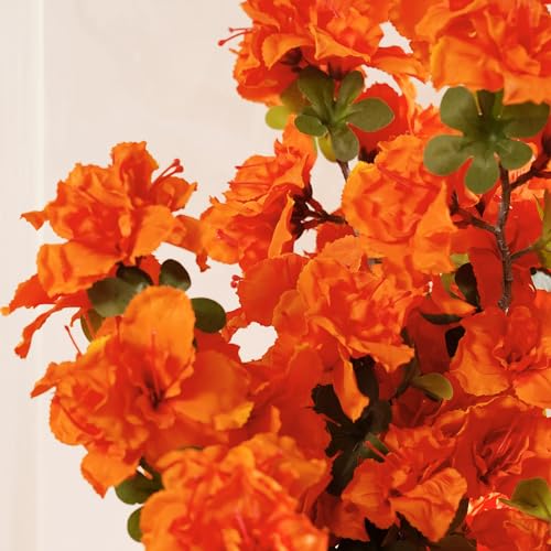 Image of Pure Home + Living Orange Azalea Faux Flower Stem Plastic Flowers Sticks for Gifting, Home, Bedroom, Balcony, Living Room,Table Decoration,Craft Items, (Height-103 CM) Pack of 1